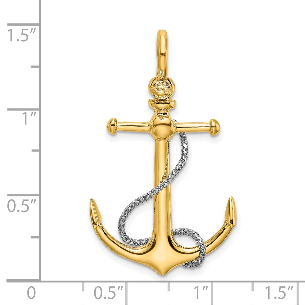 14k Two-tone 20 mm Two-tone 3-D Anchor w/T Bar and Rope w/Shackle Bail Charm (3.33 grams)