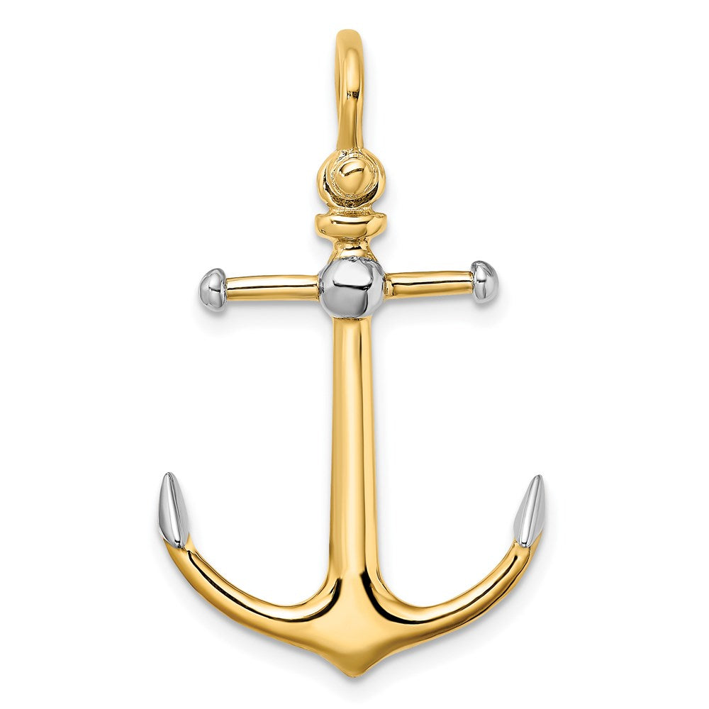 14k Yellow & Rhodium 20.4 mm 3-D Anchor w/Long T Bar and Shackle Bail Charm (2.35 grams)