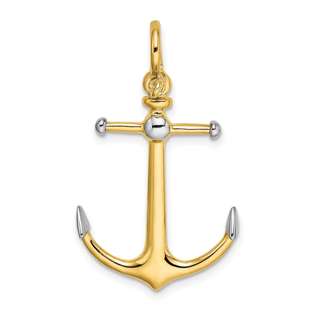 14k Yellow & Rhodium 20.4 mm 3-D Anchor w/Long T Bar and Shackle Bail Charm (2.35 grams)