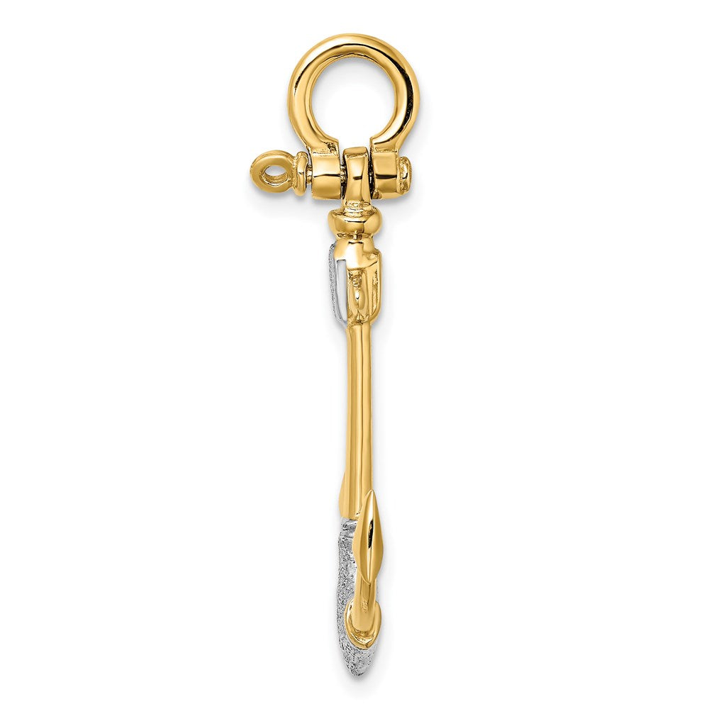 14k Yellow & Rhodium 22.3 mm 3-D Textured Anchor W/ Shackle Bail Charm (3.28 grams)