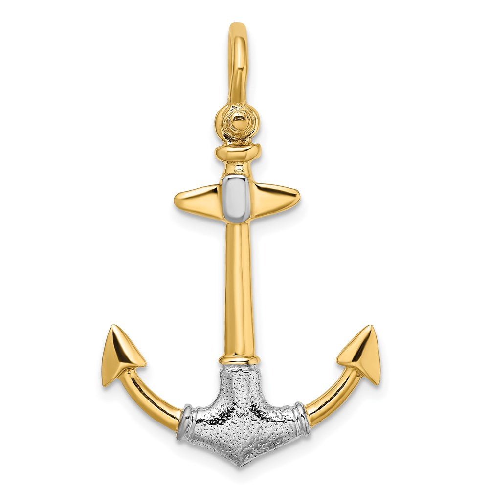 14k Yellow & Rhodium 22.3 mm 3-D Textured Anchor W/ Shackle Bail Charm (3.28 grams)