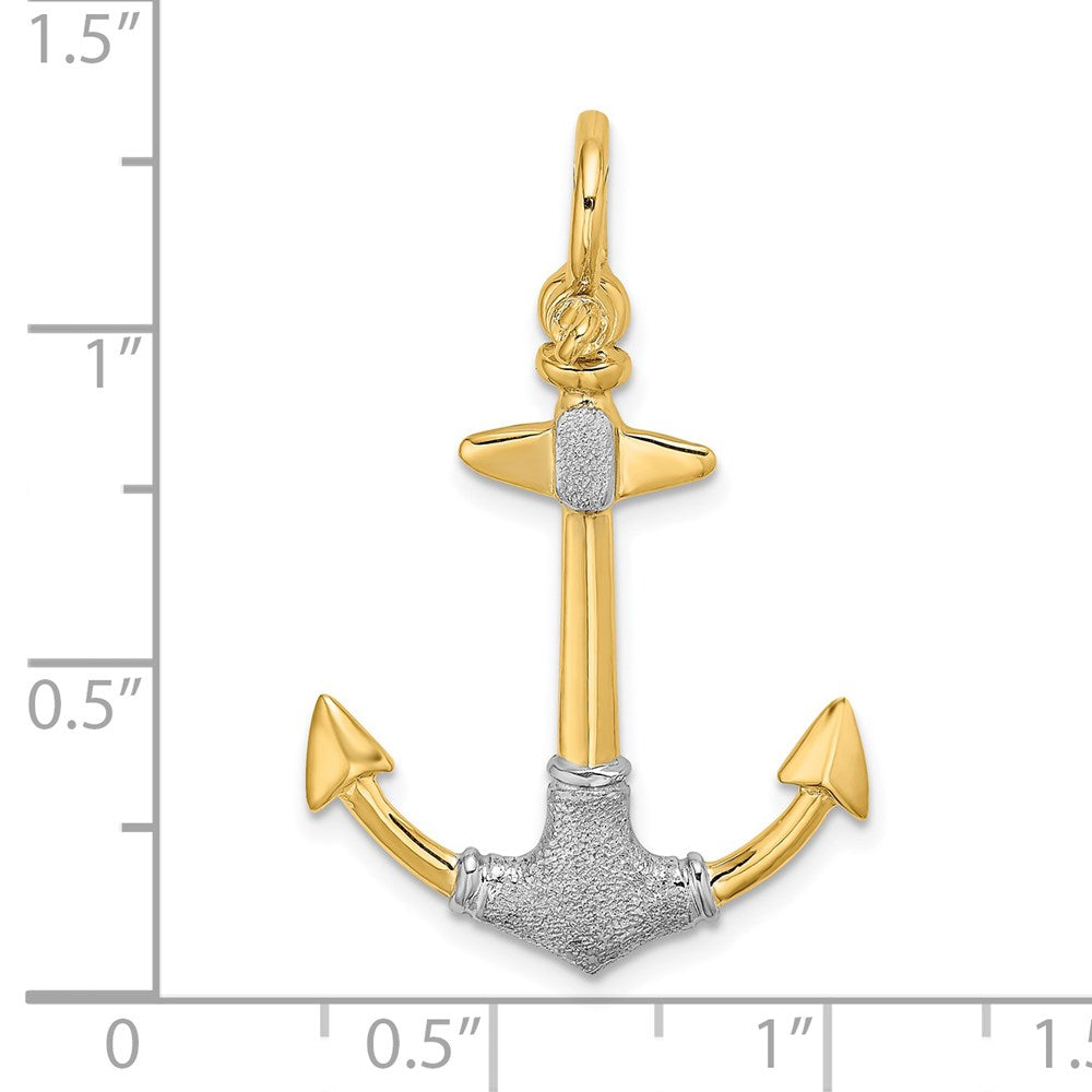 14k Yellow & Rhodium 22.3 mm 3-D Textured Anchor W/ Shackle Bail Charm (3.28 grams)