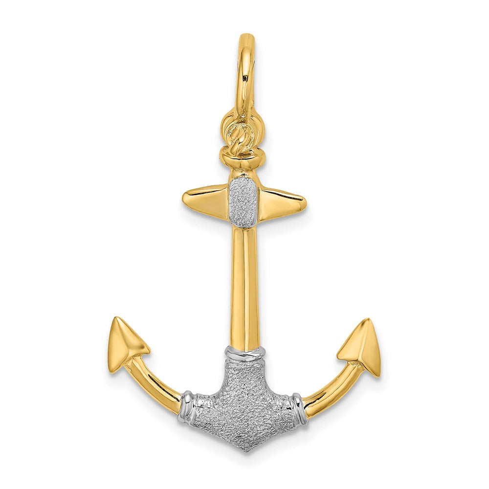 14k Yellow & Rhodium 22.3 mm 3-D Textured Anchor W/ Shackle Bail Charm (3.28 grams)