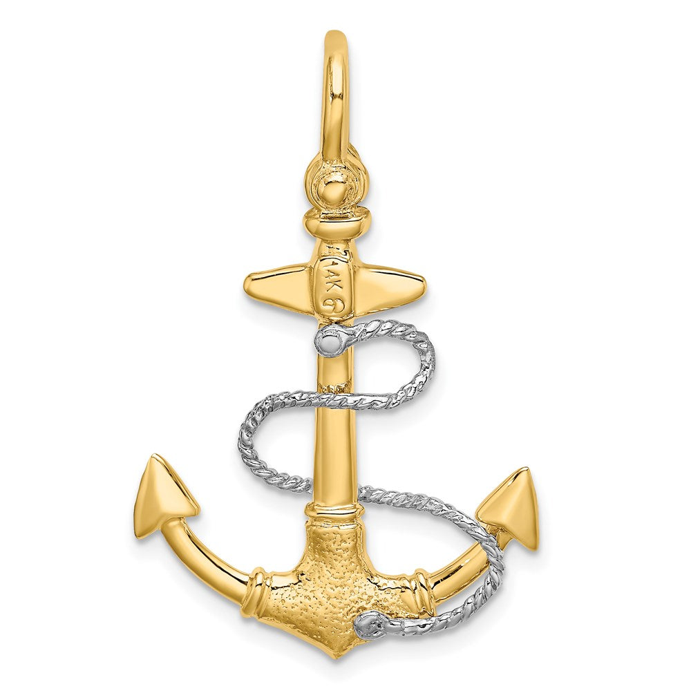 14k Two-tone 21.7 mm Two-tone 3-D Small Anchor w/Rope and Shackle Bail Charm (3.46 grams)