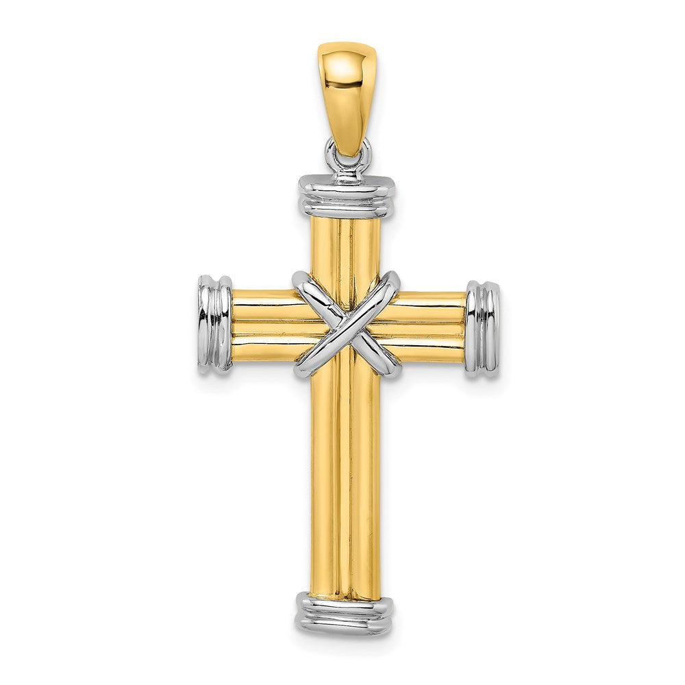 14k Two-tone 19.75 mm Two-tone Polished Cross Charm (3.71 grams)