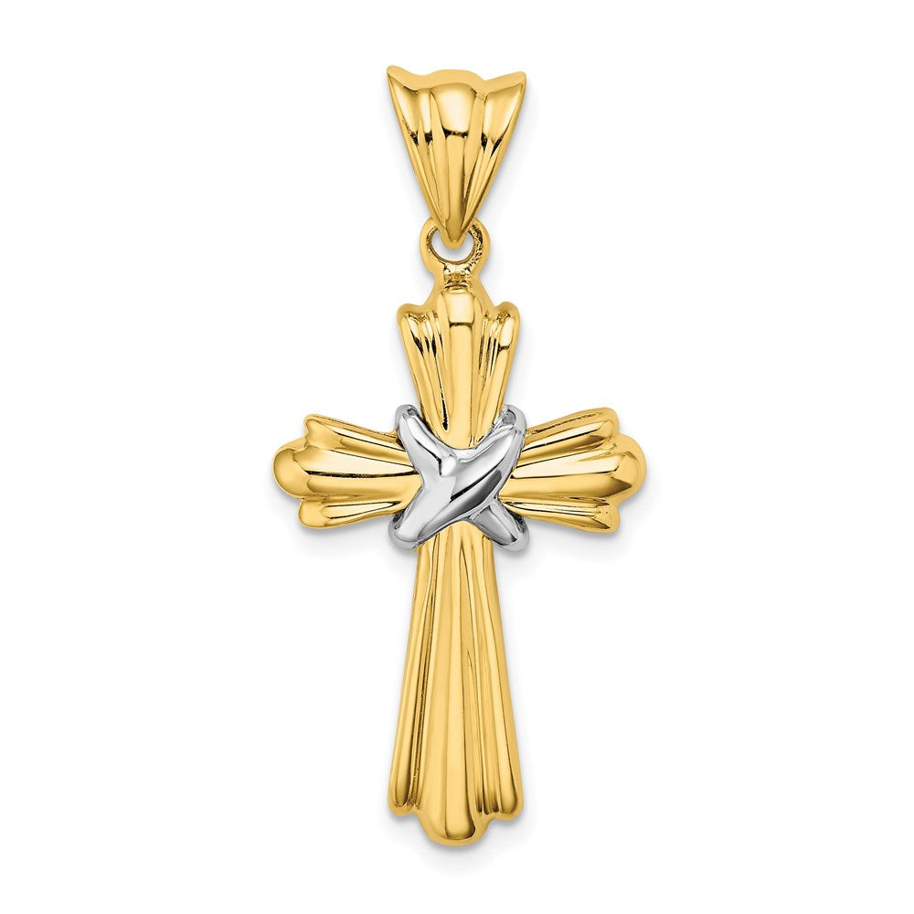 14k Two-tone 17.9 mm Two-Tone Polished Cross X Center Design Charm (3.64 grams)