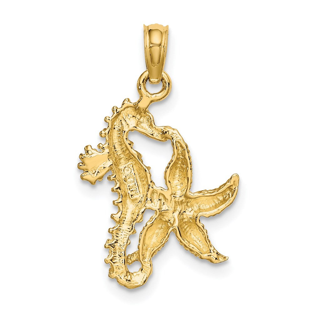 14k Yellow & Rhodium 14.7 mm Starfish and Seahorse Charm (1.28 grams)