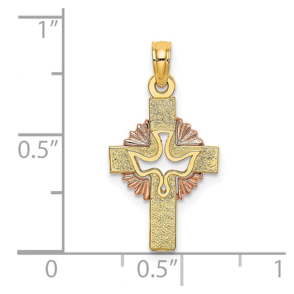 14k Two-tone 13 mm Two-Tone Cut-Out Dove On Cross Charm (1 grams)