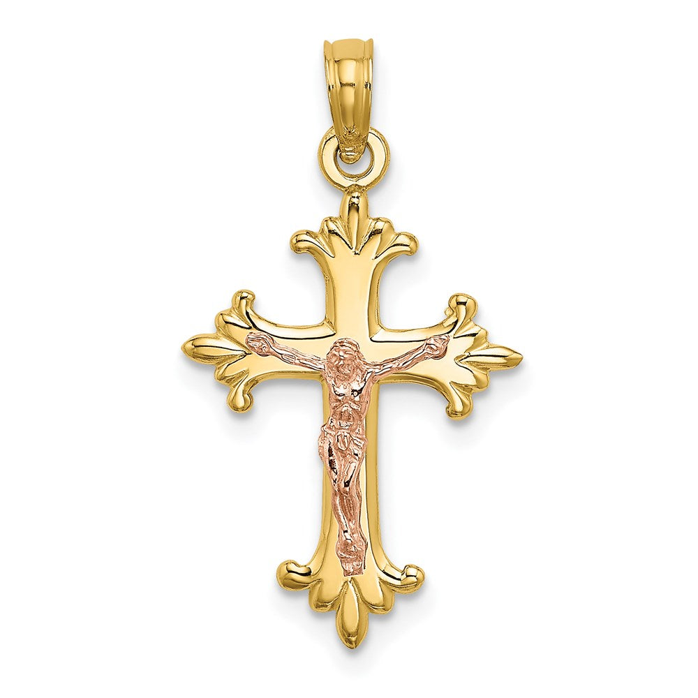 14k Two-tone 15 mm Two-Tone Crucifix Charm (0.87 grams)