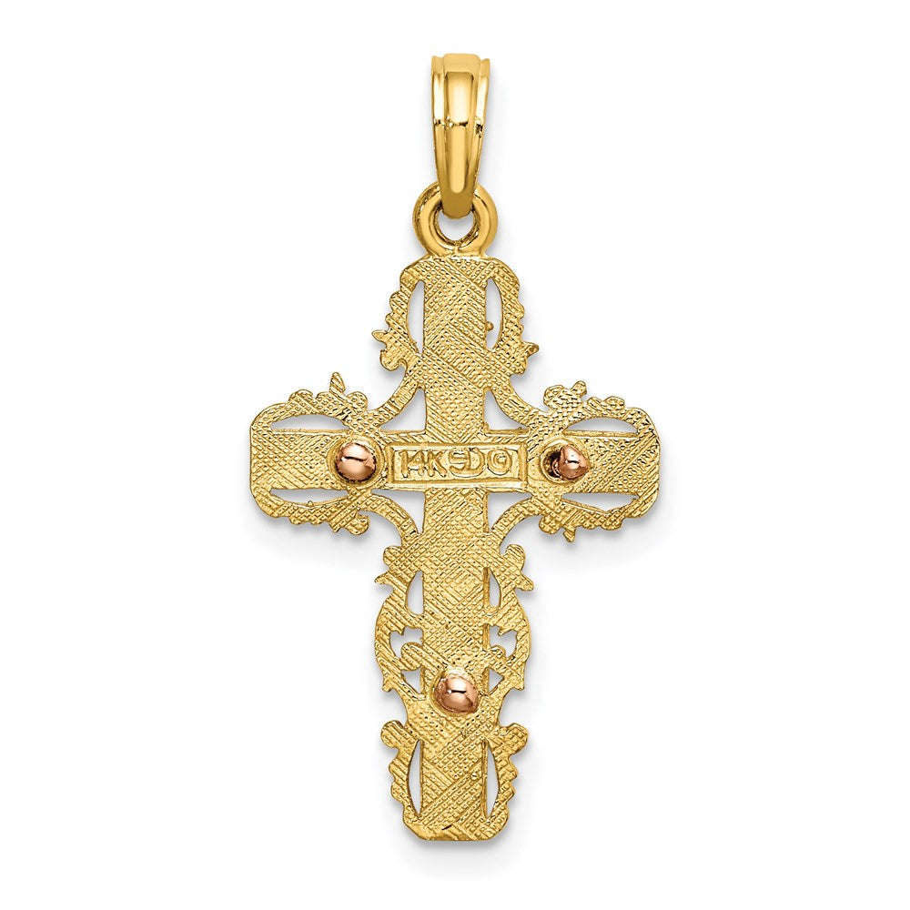 14k Two-tone 15 mm Two-Tone w/ Lace Trim Cross Charm (1.39 grams)