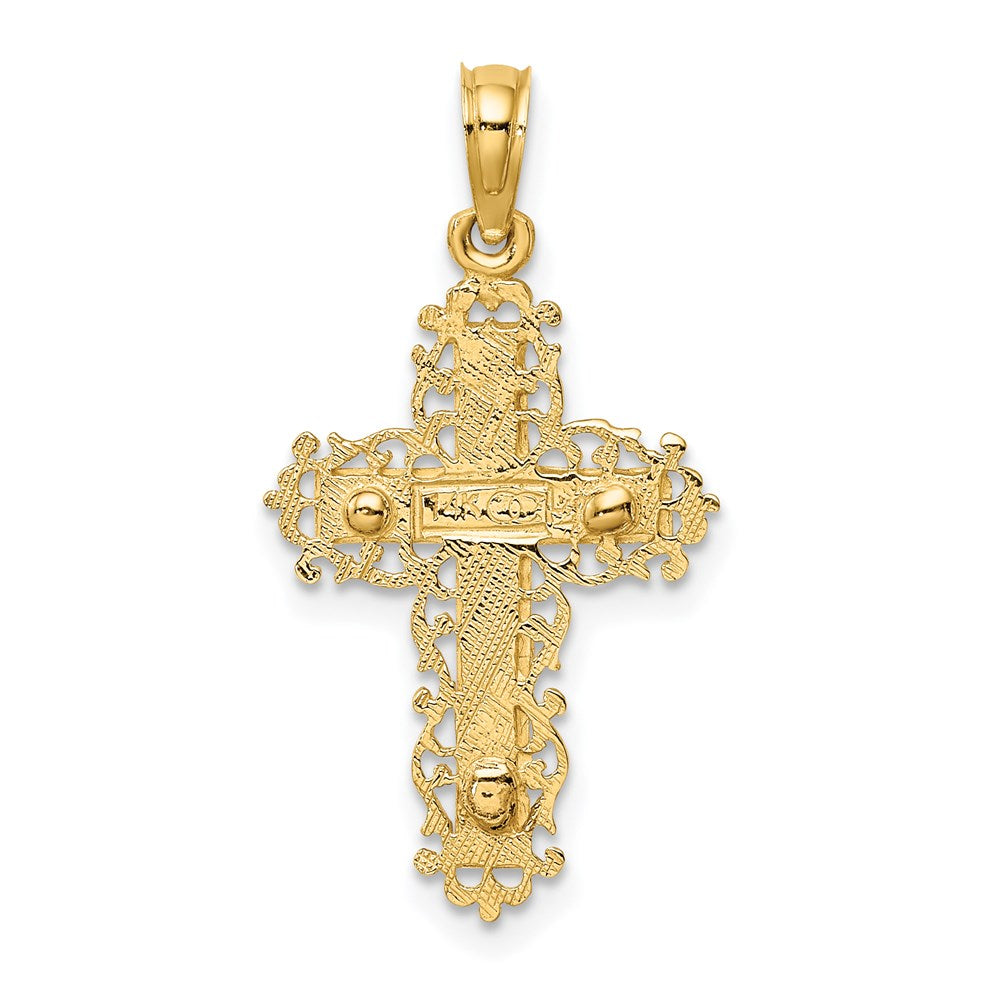 14k Two-tone 15 mm Two-Tone Crucifix W/ Lace Trim Charm (1.22 grams)