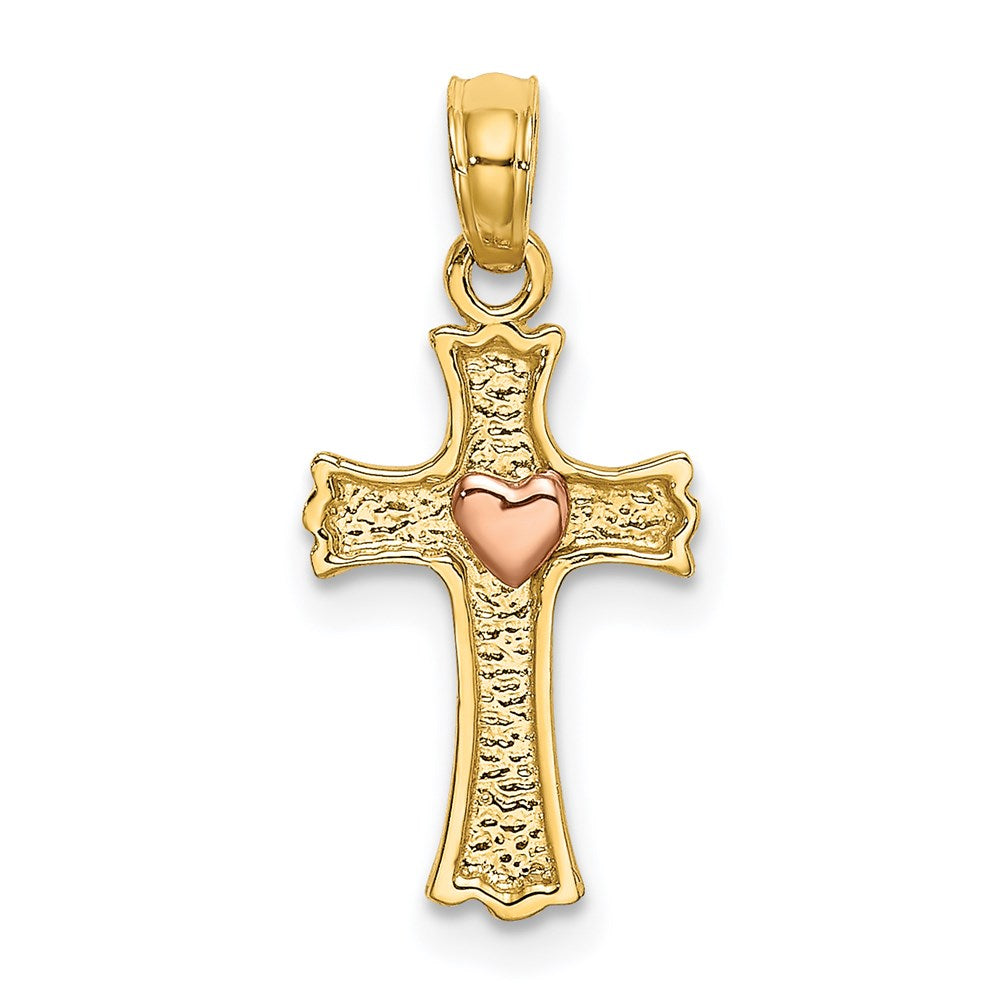 14k Two-tone 10 mm Two-Tone w/ Heart In Cross Charm (0.76 grams)