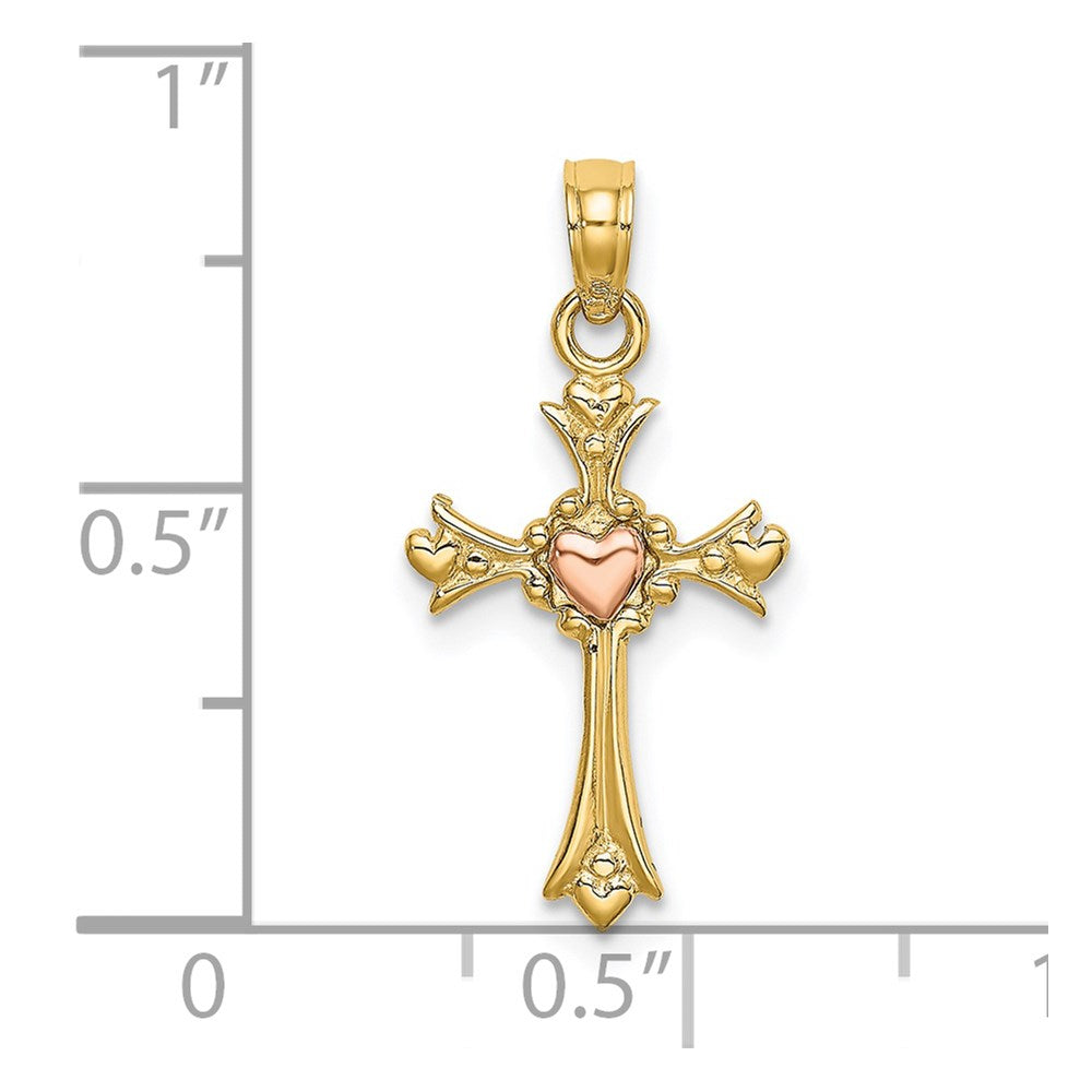 14k Two-tone 12 mm Two-Tone Cross w/ Heart Charm (0.81 grams)