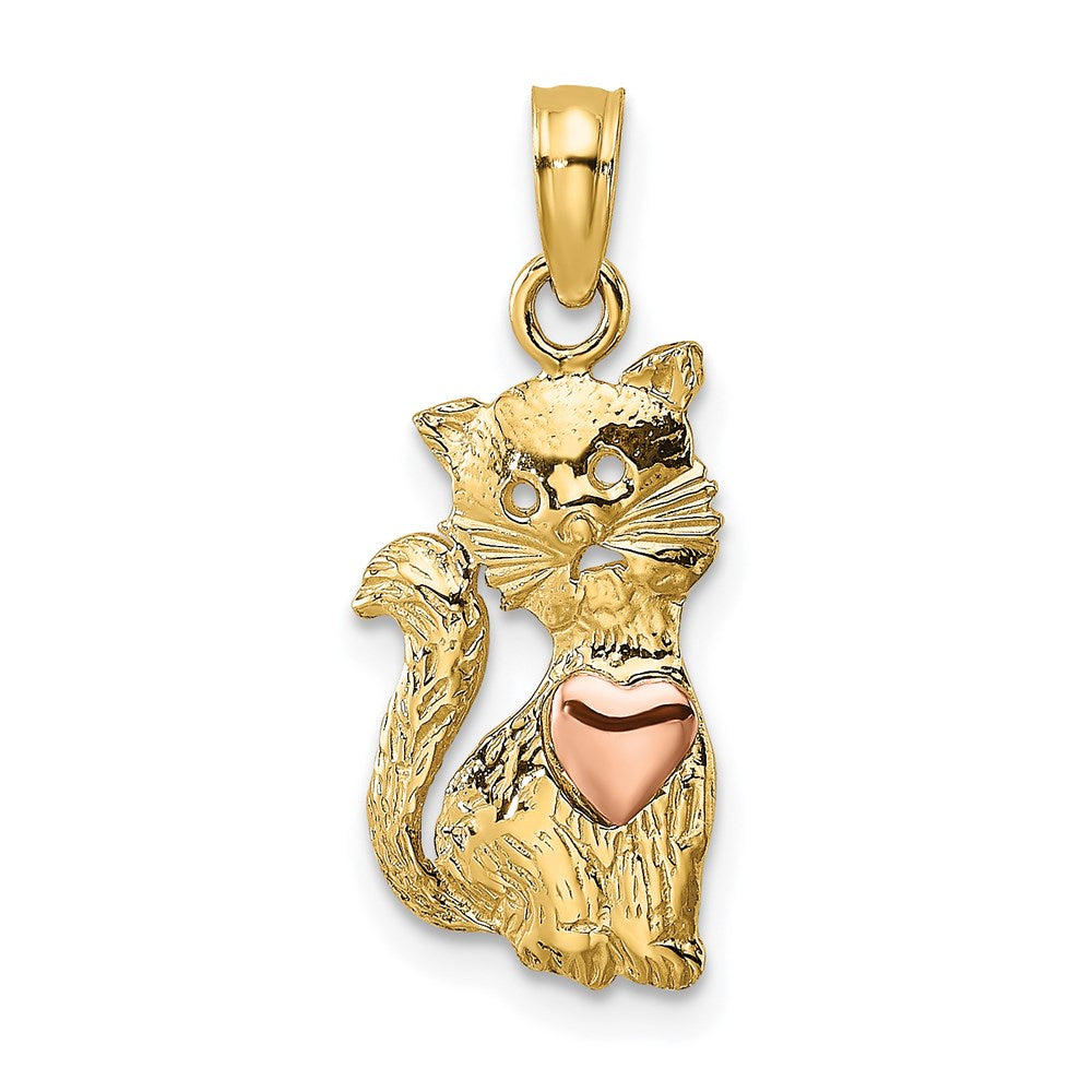 14k Two-tone 9.1 mm Two-Tone Cat w/ Heart Charm