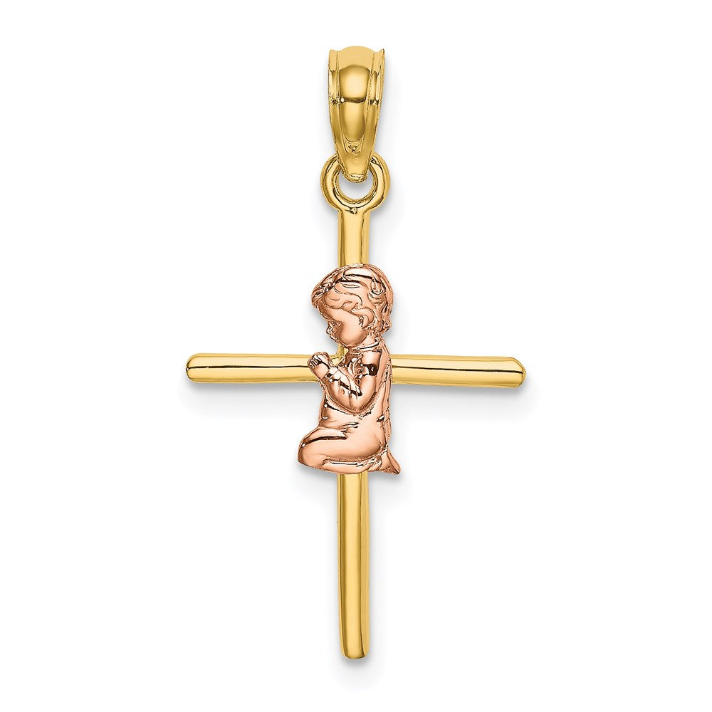 14k Two-tone 14.3 mm Two-Tone 2-D Boy On Cross Charm (0.72 grams)