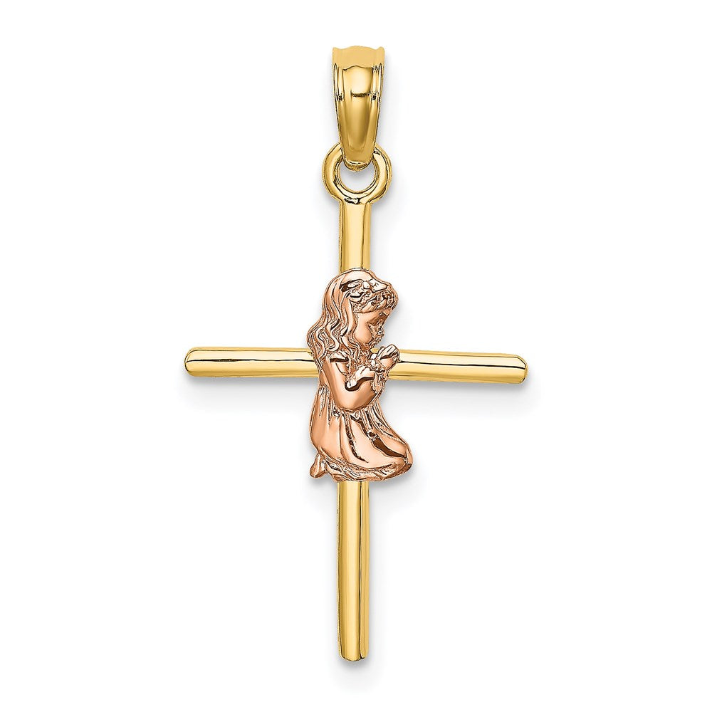 14k Two-tone 14.3 mm Two-Tone 2-D Girl On Cross Charm (0.8 grams)