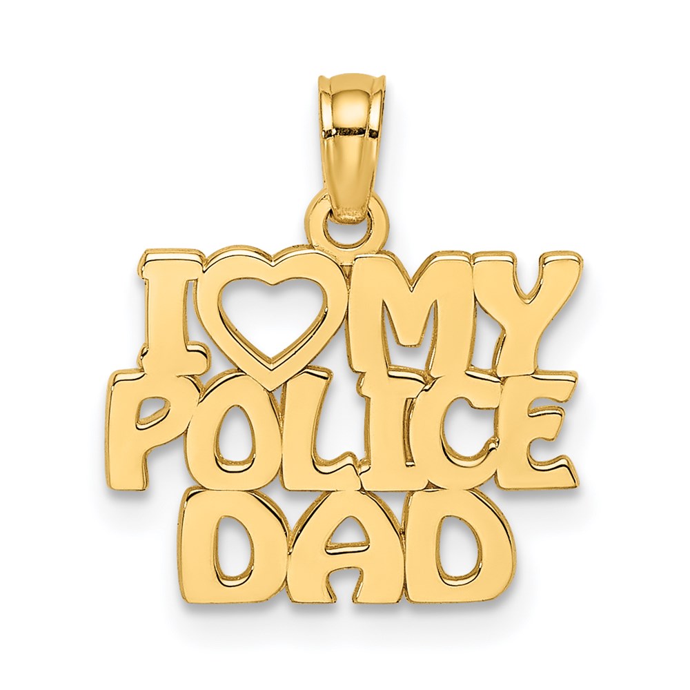 14k Yellow Gold 15.35 mm I HEART MY POLICE DAD Charm