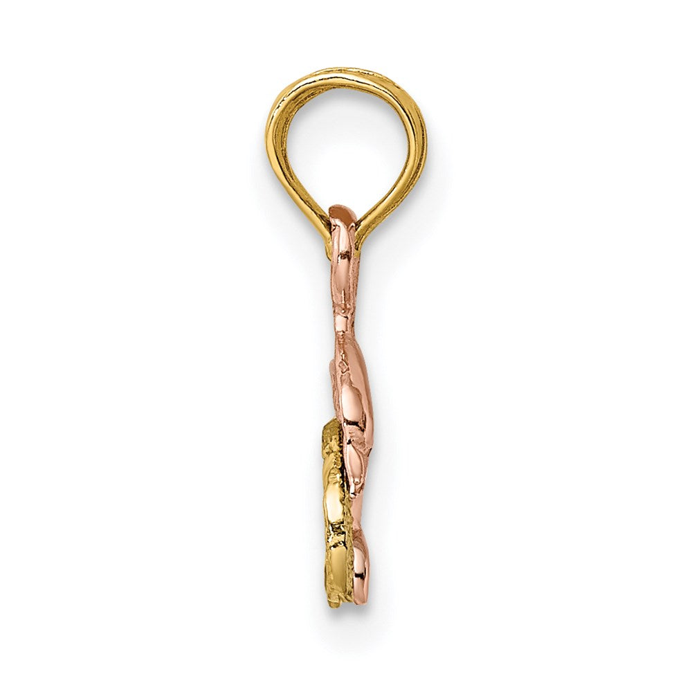 14k Two-tone 11.7 mm Dolphin and Wave Charm (0.54 grams)