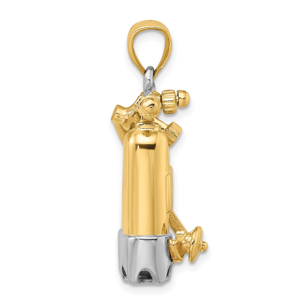 14k Yellow & Rhodium 17 mm 3-D Double Scuba Tanks W/Air Hose Charm (8.77 grams)
