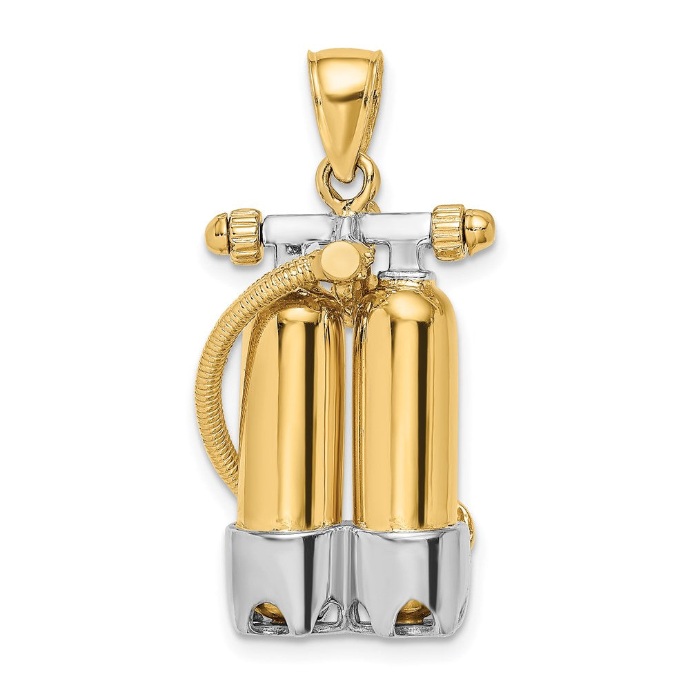 14k Yellow & Rhodium 17 mm 3-D Double Scuba Tanks W/Air Hose Charm (8.77 grams)
