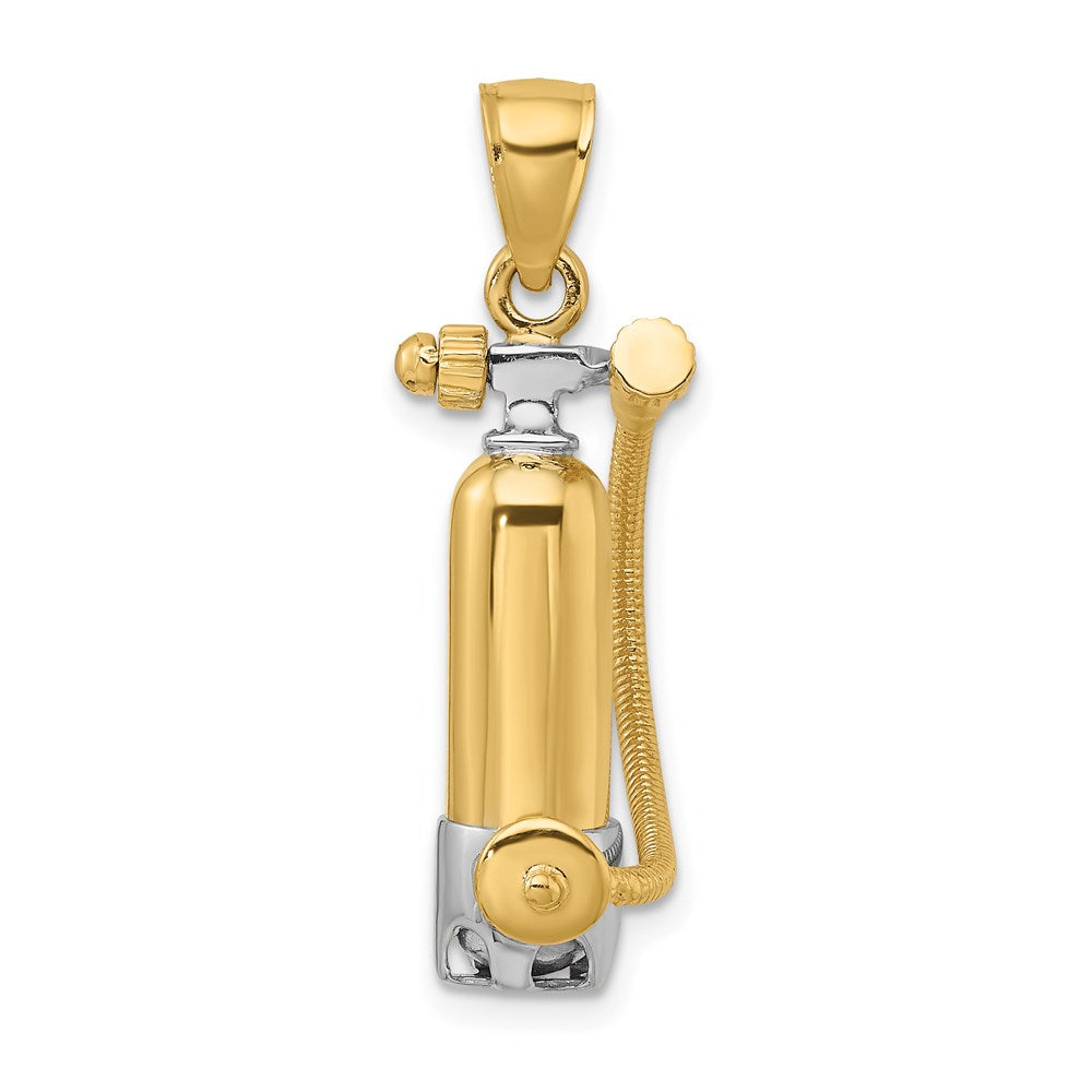14k Yellow & Rhodium 10.4 mm 3-D Single Scuba Tank W/ Hose Charm (4.73 grams)