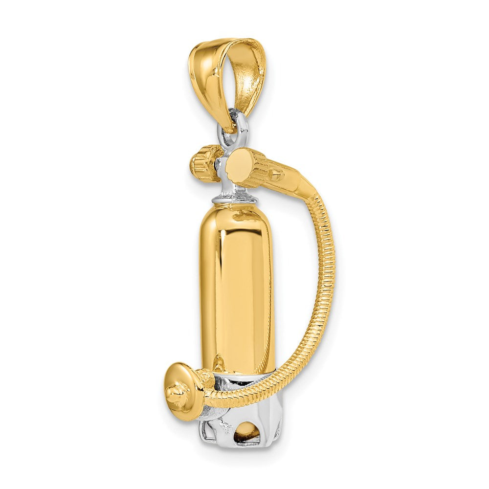 14k Yellow & Rhodium 10.4 mm 3-D Single Scuba Tank W/ Hose Charm (4.73 grams)