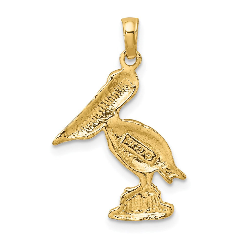 14k Yellow & Rhodium 16 mm Standing Pelican Charm (1.27 grams)