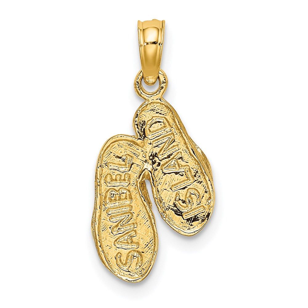 14k Yellow & Rhodium 9.8 mm 3D SANIBEL ISLAND Double Flip Flop Charm (1.05 grams)