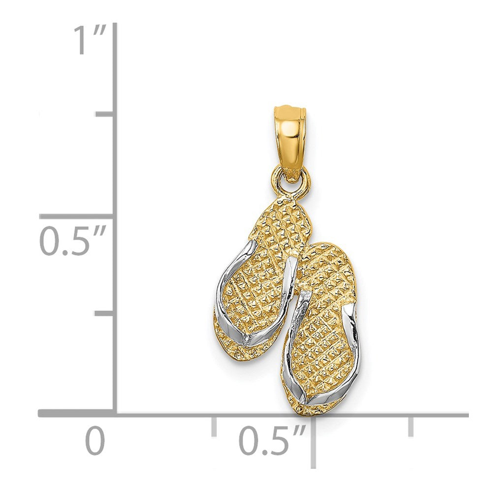 14k Yellow & Rhodium 9.8 mm 3D SANIBEL ISLAND Double Flip Flop Charm (1.05 grams)