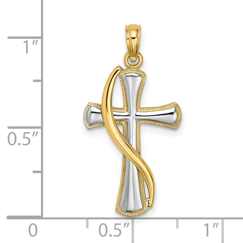 14k Yellow & Rhodium 15 mm Cross w/Drape Charm (1.13 grams)