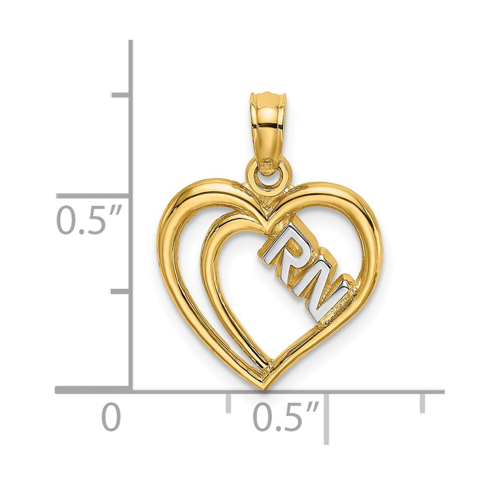14k Yellow & Rhodium 13.6 mm  RN Inside Double Hearts Charm