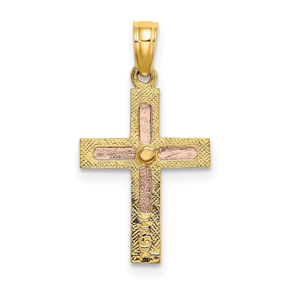 14k Two-tone 13 mm Polished Cross Charm (0.76 grams)
