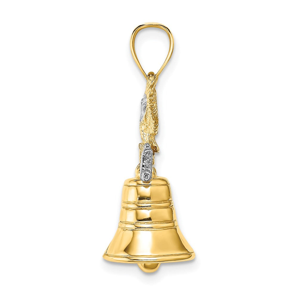 14k Yellow & Rhodium 14.5 mm 3D Moveable Liberty Bell w/Eagle Top Charm (4.39 grams)