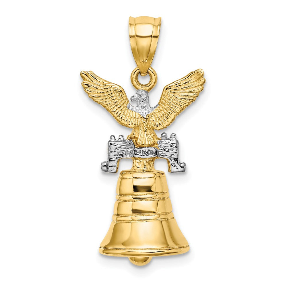 14k Yellow & Rhodium 14.5 mm 3D Moveable Liberty Bell w/Eagle Top Charm (4.39 grams)
