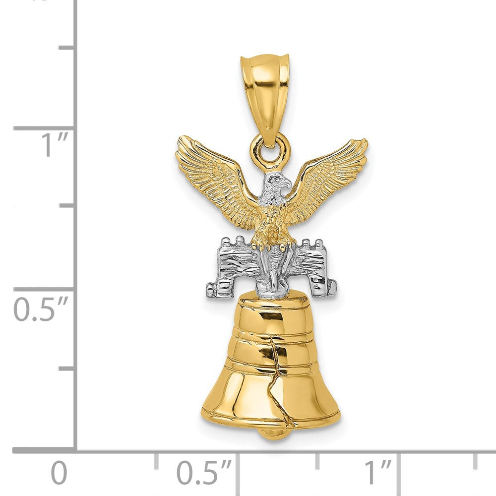 14k Yellow & Rhodium 14.5 mm 3D Moveable Liberty Bell w/Eagle Top Charm (4.39 grams)