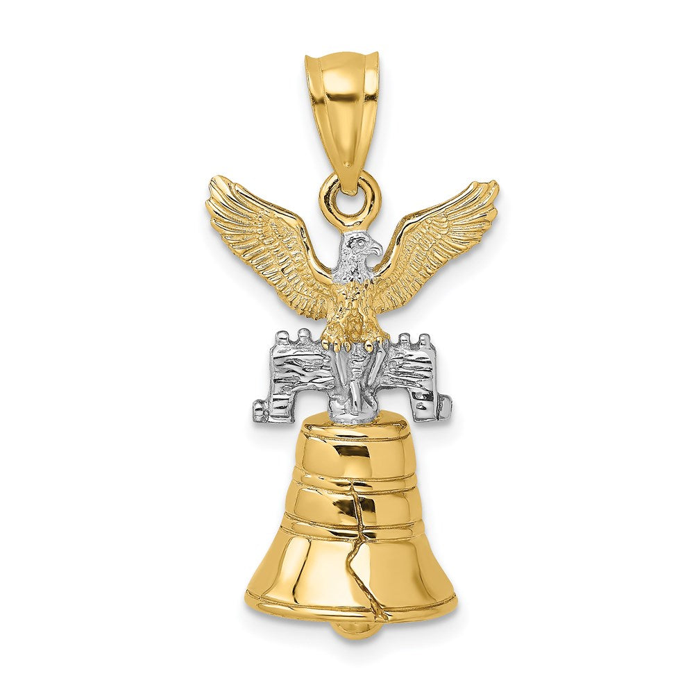 14k Yellow & Rhodium 14.5 mm 3D Moveable Liberty Bell w/Eagle Top Charm (4.39 grams)