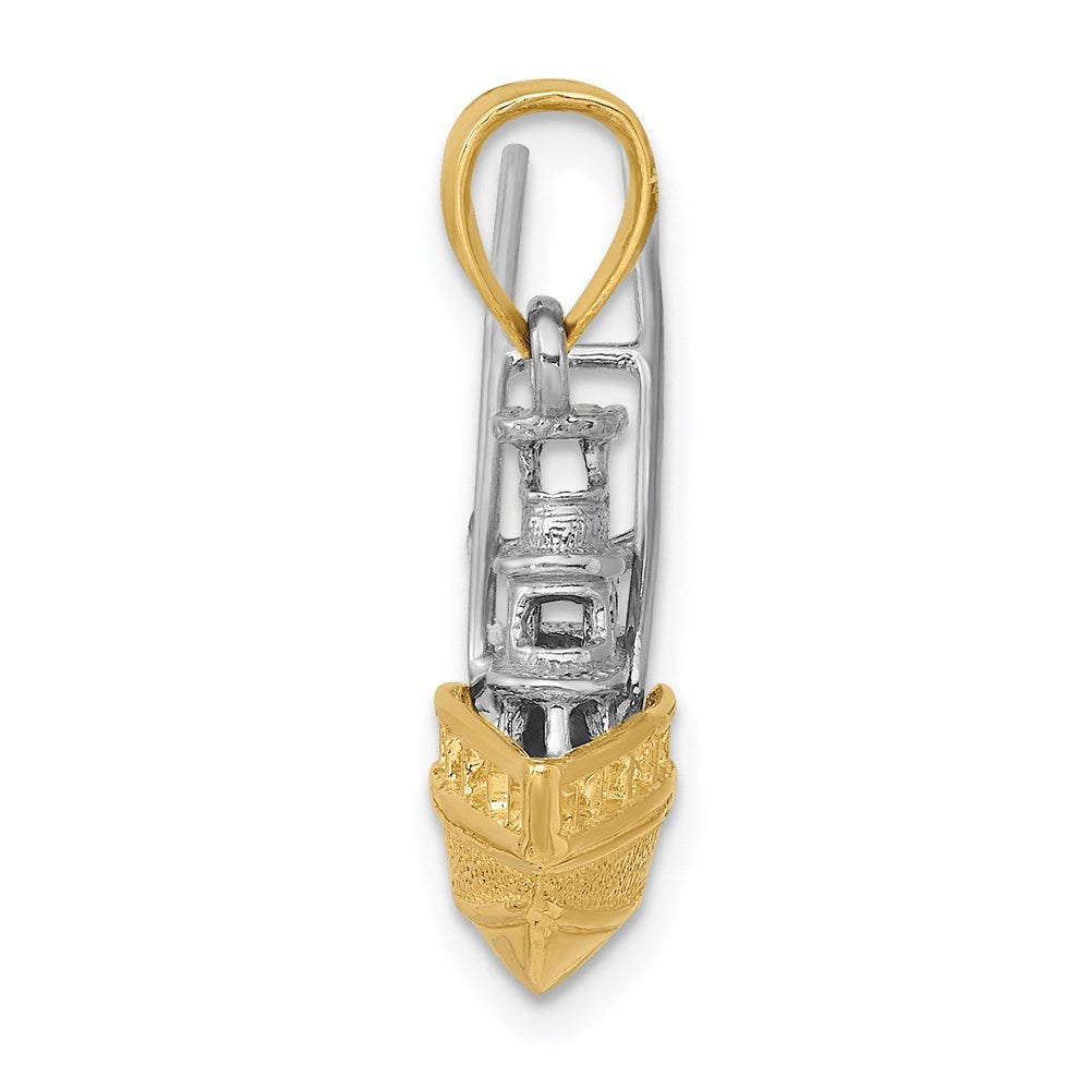 14k Two-tone 36.4 mm Textured 3-D Offshore Sportfishing Boat Charm (7.66 grams)