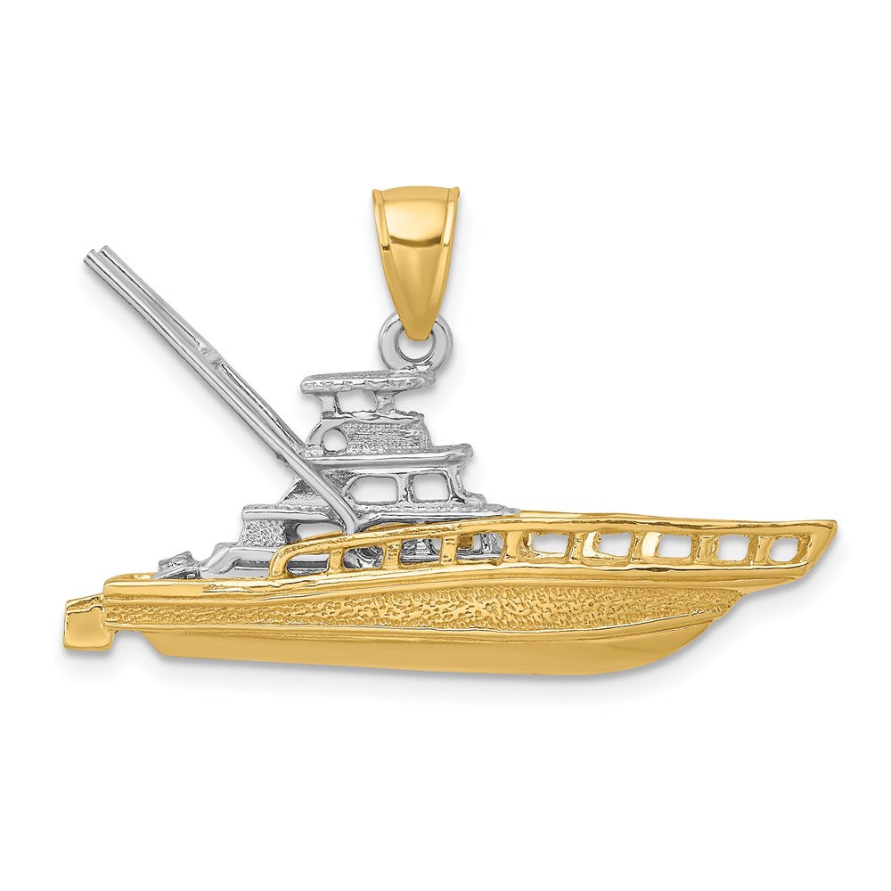 14k Two-tone 36.4 mm Textured 3-D Offshore Sportfishing Boat Charm (7.66 grams)