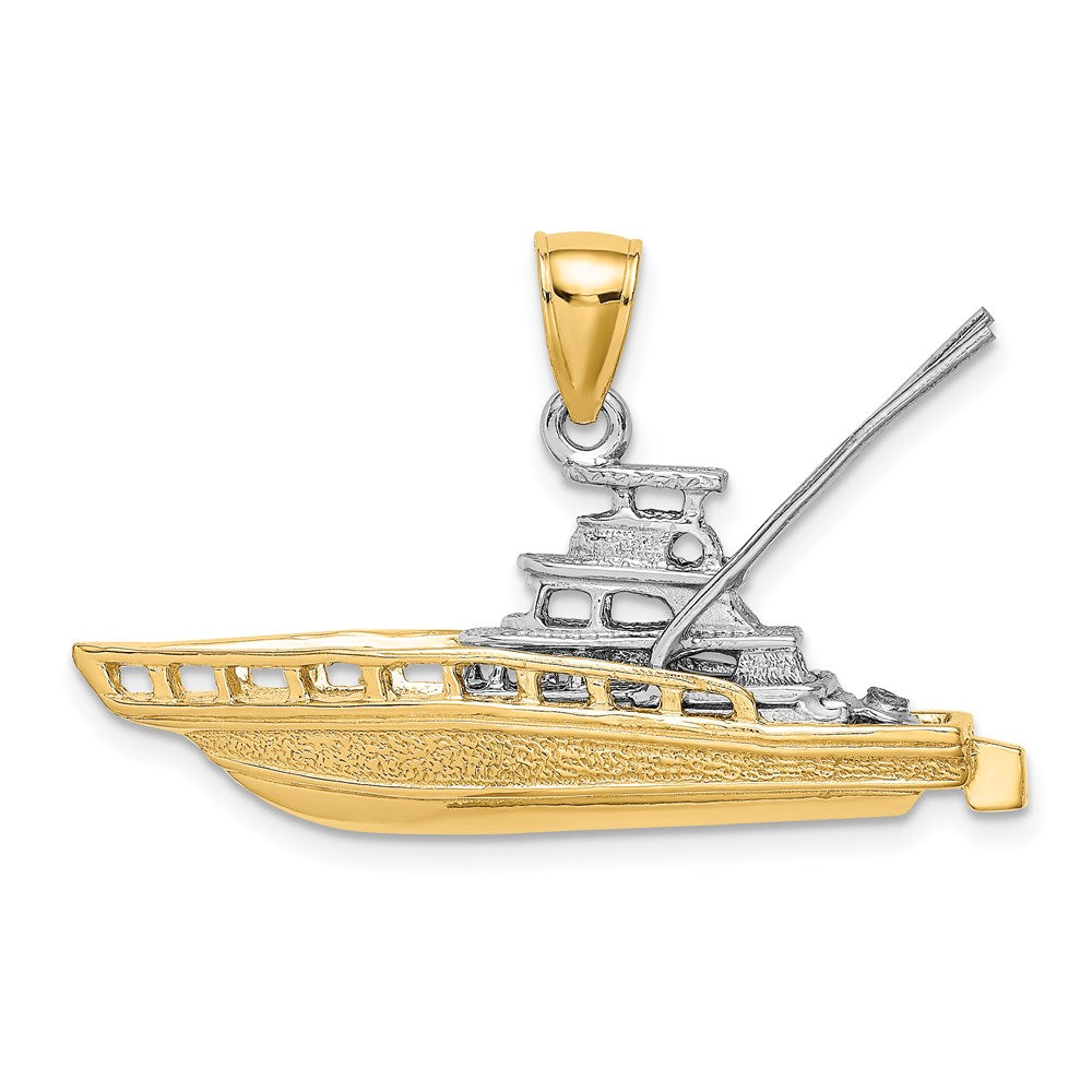 14k Two-tone 36.4 mm Textured 3-D Offshore Sportfishing Boat Charm (7.66 grams)