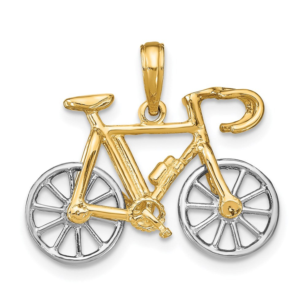 14k Two-tone 22.9 mm 3-D Ten Speed Bicycle Charm (2.26 grams)