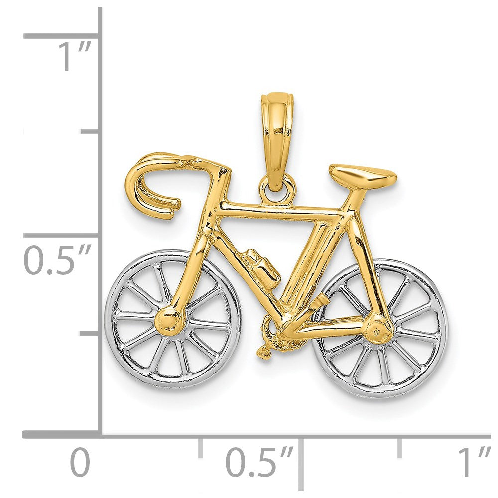 14k Two-tone 22.9 mm 3-D Ten Speed Bicycle Charm (2.26 grams)