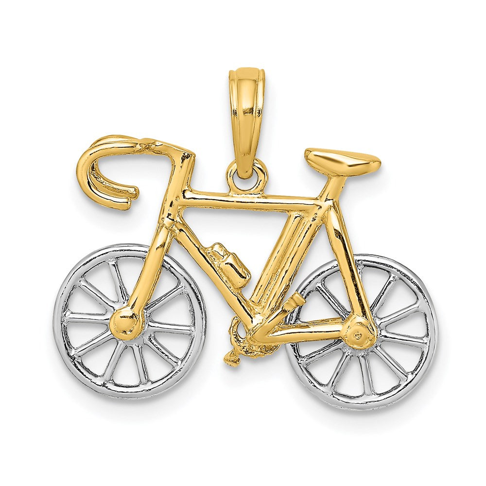 14k Two-tone 22.9 mm 3-D Ten Speed Bicycle Charm (2.26 grams)