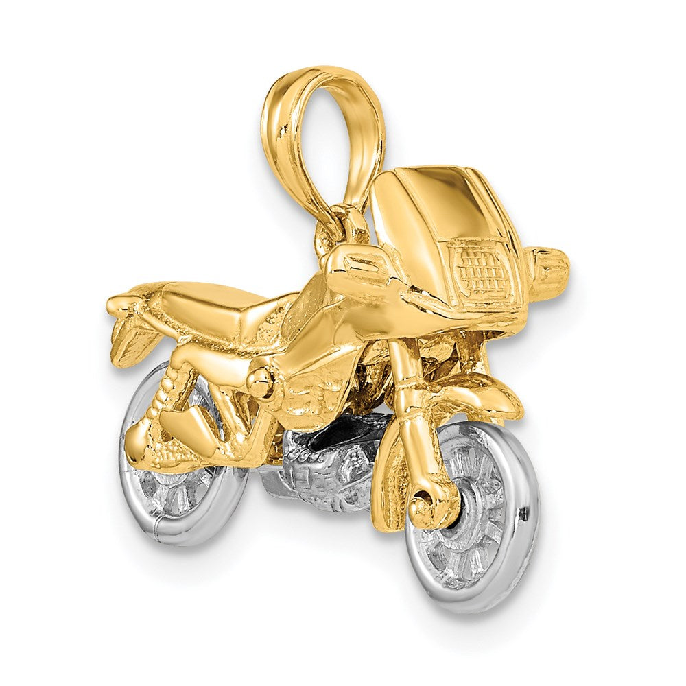 14k Two-tone 25.2 mm 3-D Moveable Motorcycle Charm (5.65 grams)