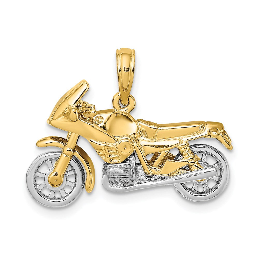 14k Two-tone 25.2 mm 3-D Moveable Motorcycle Charm (5.65 grams)