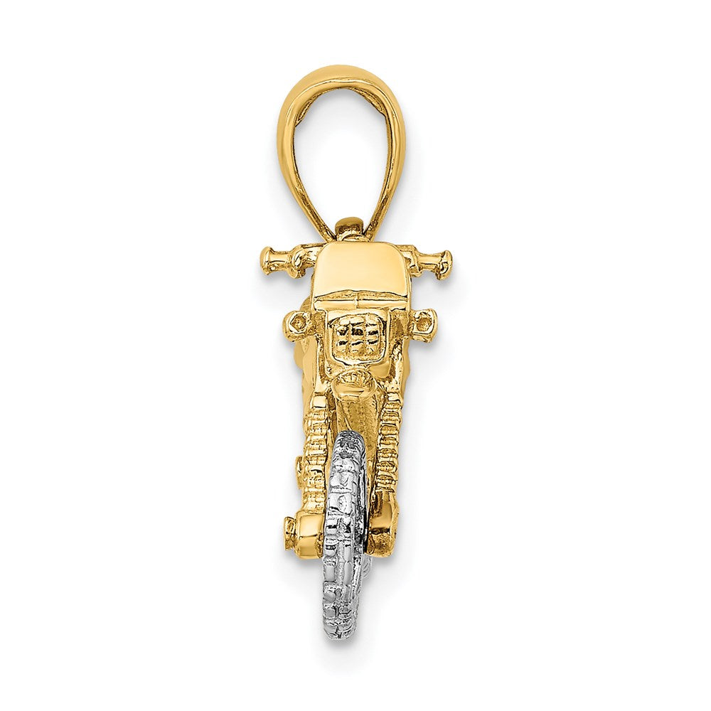 14k Two-tone 23.5 mm 3-D Moveable Dirt Bike Motorcycle Charm (3.79 grams)