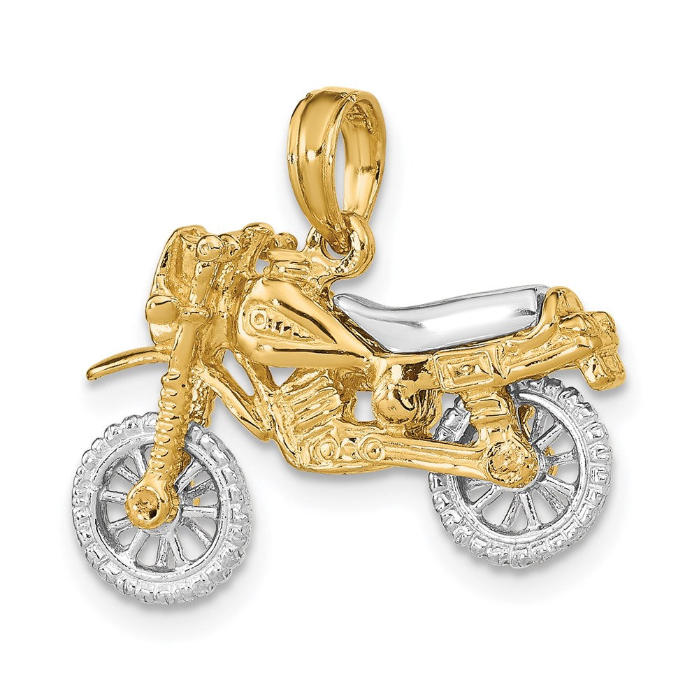 14k Two-tone 23.5 mm 3-D Moveable Dirt Bike Motorcycle Charm (3.79 grams)
