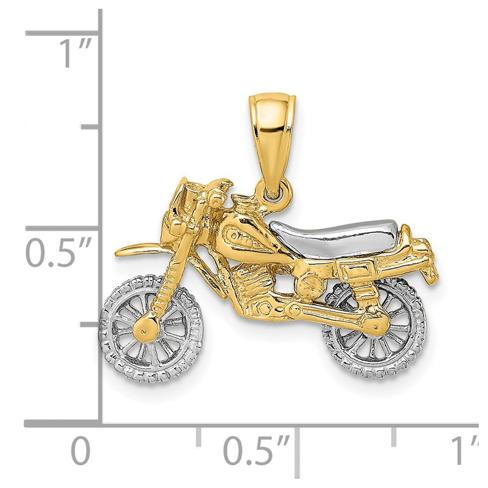 14k Two-tone 23.5 mm 3-D Moveable Dirt Bike Motorcycle Charm (3.79 grams)