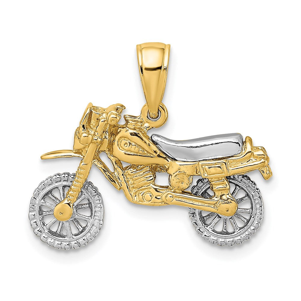 14k Two-tone 23.5 mm 3-D Moveable Dirt Bike Motorcycle Charm (3.79 grams)