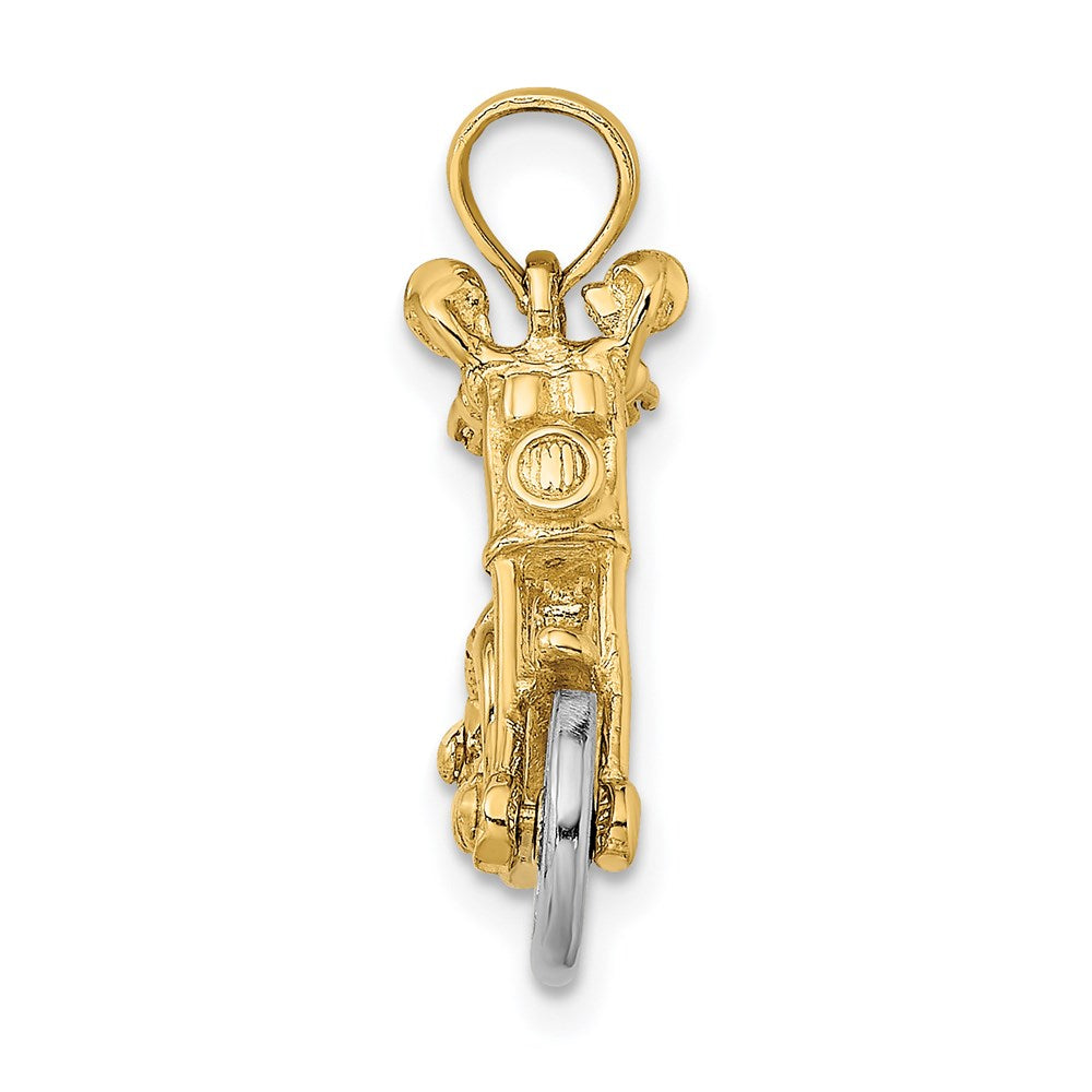 14k Two-tone 25.45 mm 3-D Moveable Motorcycle Charm (3.8 grams)