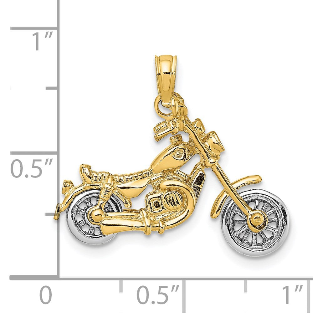 14k Two-tone 25.45 mm 3-D Moveable Motorcycle Charm (3.8 grams)